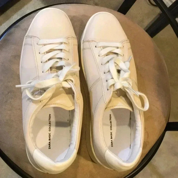 Zara Basic Collection Off white Lace up Sneakers Chunky Heel Pink Stripes-40 - Picture 2 of 10